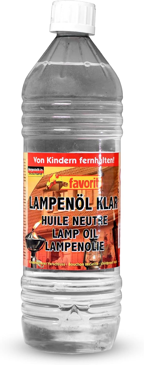 Favorit Lampenöl (klar, 1 Liter, mit Spritzausgiesser und Kindersicherheitsverschluss, aus reinem Pa