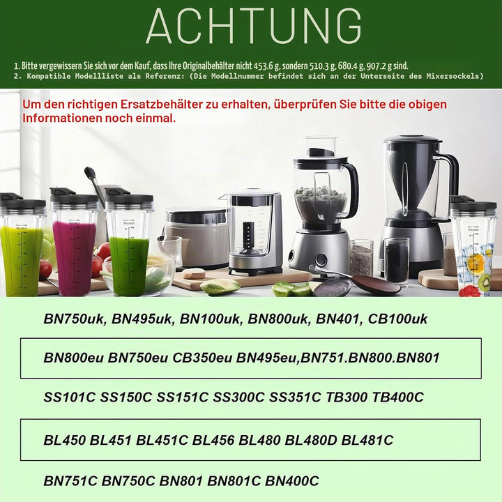2er Pack 24oz Ersatzbecher kompatibel mit Ninja Blender – Smoothie Becher mit Deckel & Reinigungsbür