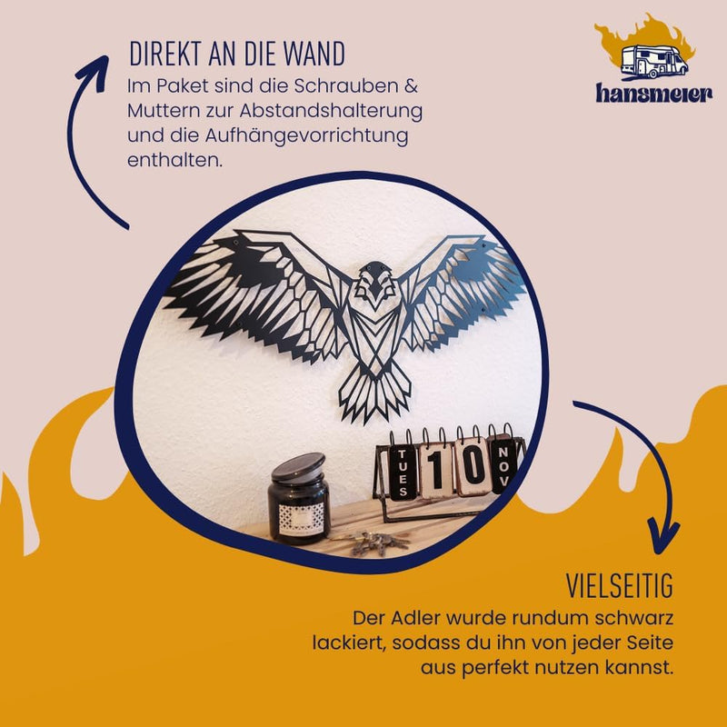 Hansmeier® Wanddeko Metall Adler | 80 x 35 cm | Wasserfest | Wandbild für Aussen und Innen | Metalld