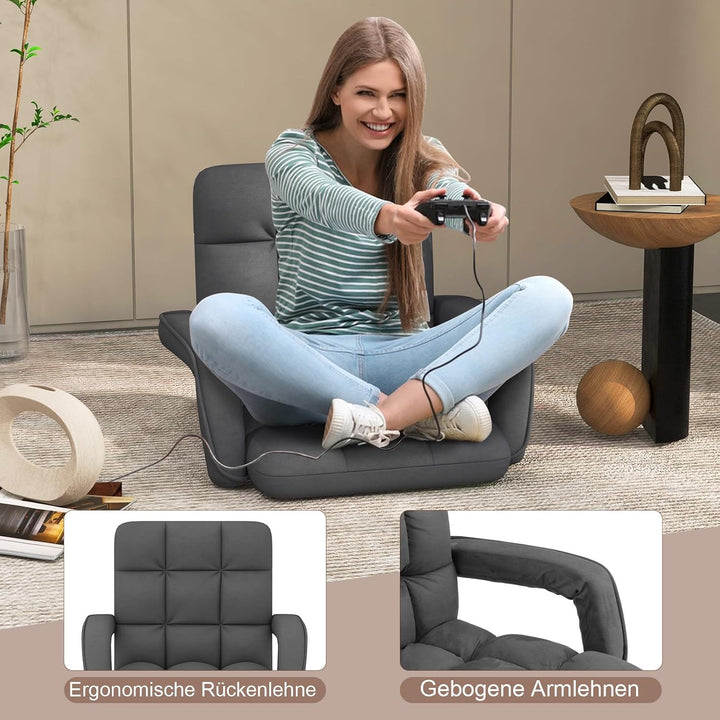 GOPLUS Bodenstuhl, gepolstertes Bodensofa mit Armlehnen &amp; 6-Fach Verstellbarer Rückenlehne, Bodenses