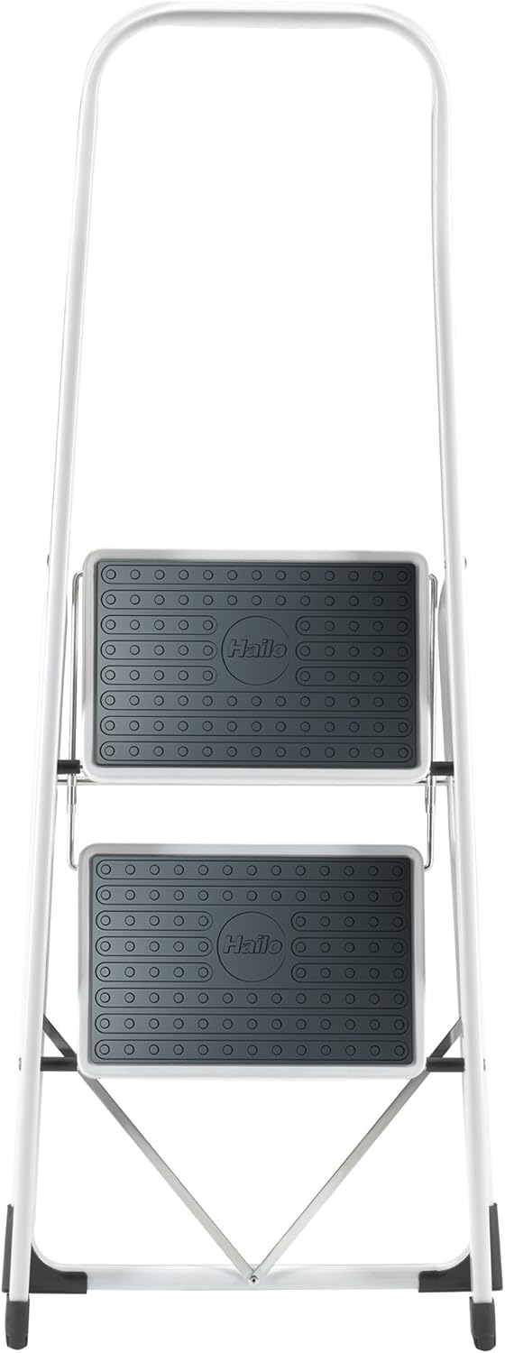Hailo Safety, Stahl-Klapptritt, 2 Stufen, hoher Sicherheitshaltebügel, Klappsicherung, belastbar bis