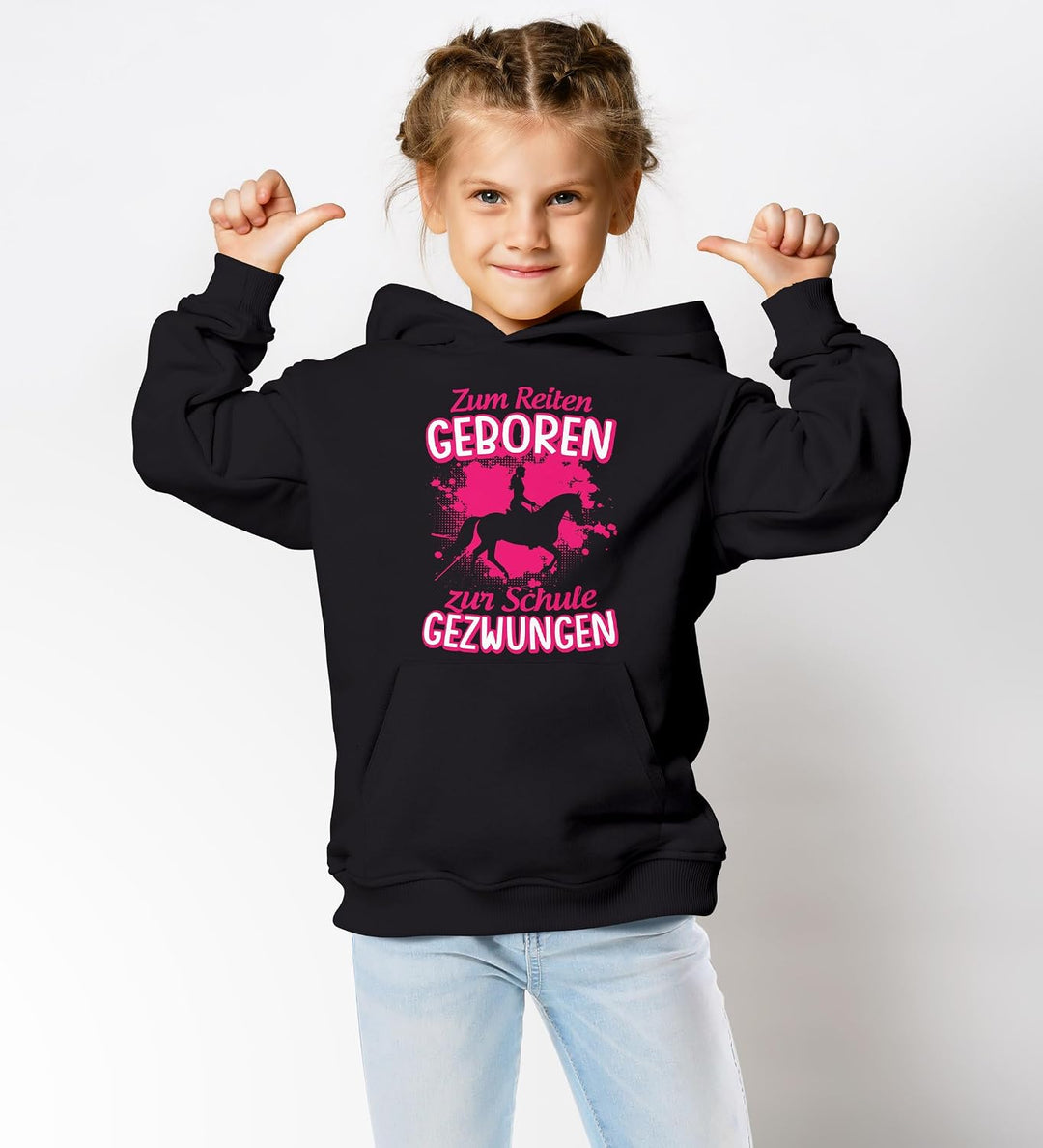 MoonWorks® Kinder Hoodie Mädchen Pferde Aufdruclk Spruch lustig Zum Reiten Geboren Mädchengeschenke