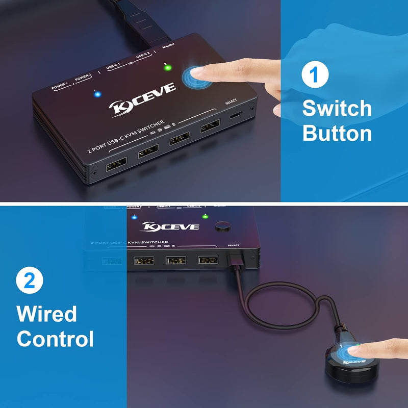 USB-C KVM Switch für 2 Typ-C Computer, KVM Typ-C Umschalter Unterstützt 4K @ 60Hz, die Tastatur, Mau