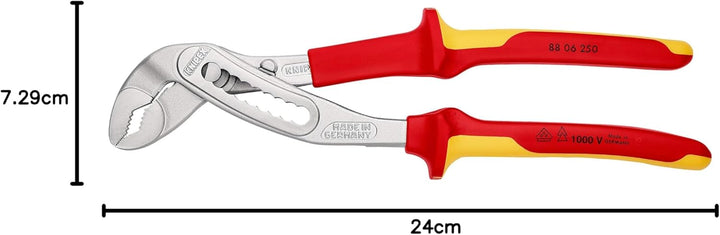 KNIPEX Alligator, isolierte VDE Wasserpumpenzange | Rohrzange, Chrom-Vanadium mit 2K-Griffen, Rostsc