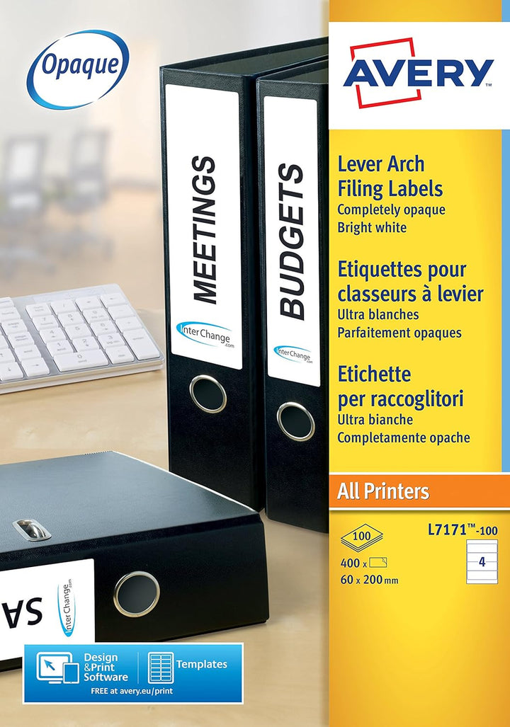 Avery Laser Labels White FSC – Printer Labels (White, FSC, Paper, Laser/Inkjet, 200 x 60, 400 PC (S)