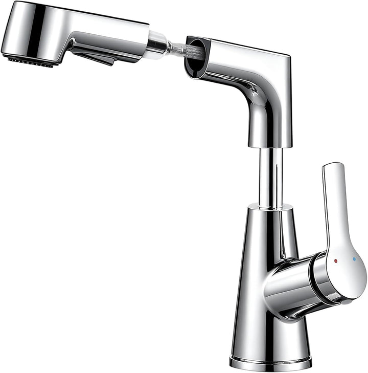Wasserhahn Bad Höhenverstellbar 6cm Messing 360° Drehbar Chrom | Waschtischarmatur mit Herausziehbar