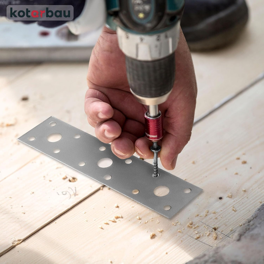 KOTARBAU® 9er Set Flachverbinder 150 mm x 35 mm Lochplatte Verzinkt Silber Holzverbinder Innen – Aus