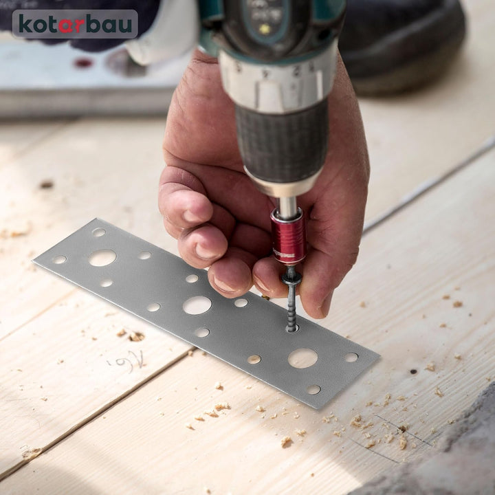 KOTARBAU® 9er Set Flachverbinder 150 mm x 35 mm Lochplatte Verzinkt Silber Holzverbinder Innen – Aus