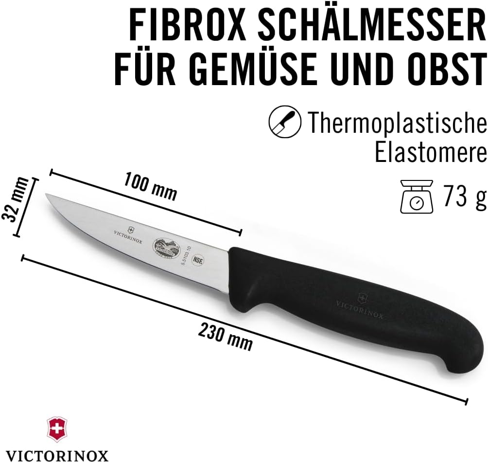 Victorinox Fibrox Schälmesser für Gemüse und Obst, Kleines Ausbeinmesser für Fleisch, 10 cm, Gerade