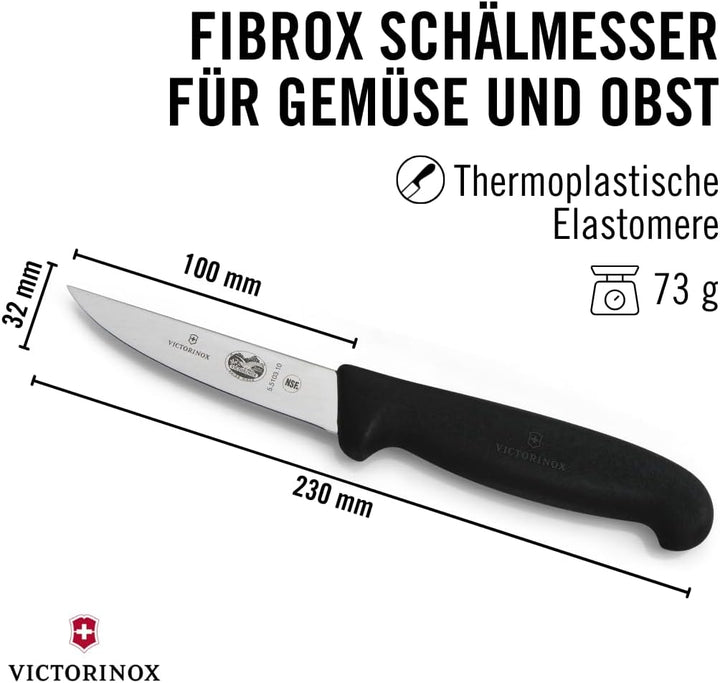Victorinox Fibrox Schälmesser für Gemüse und Obst, Kleines Ausbeinmesser für Fleisch, 10 cm, Gerade