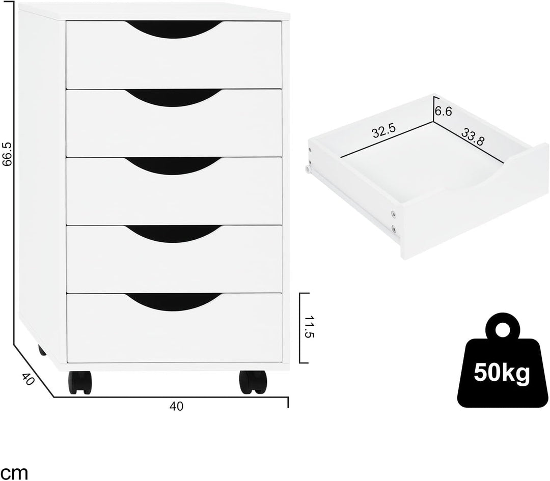 WOLTU Rollcontainer mit 5 Schubladen, mobiler Aktenschrank mit Rollen, Schubladenschrank Büroschrank