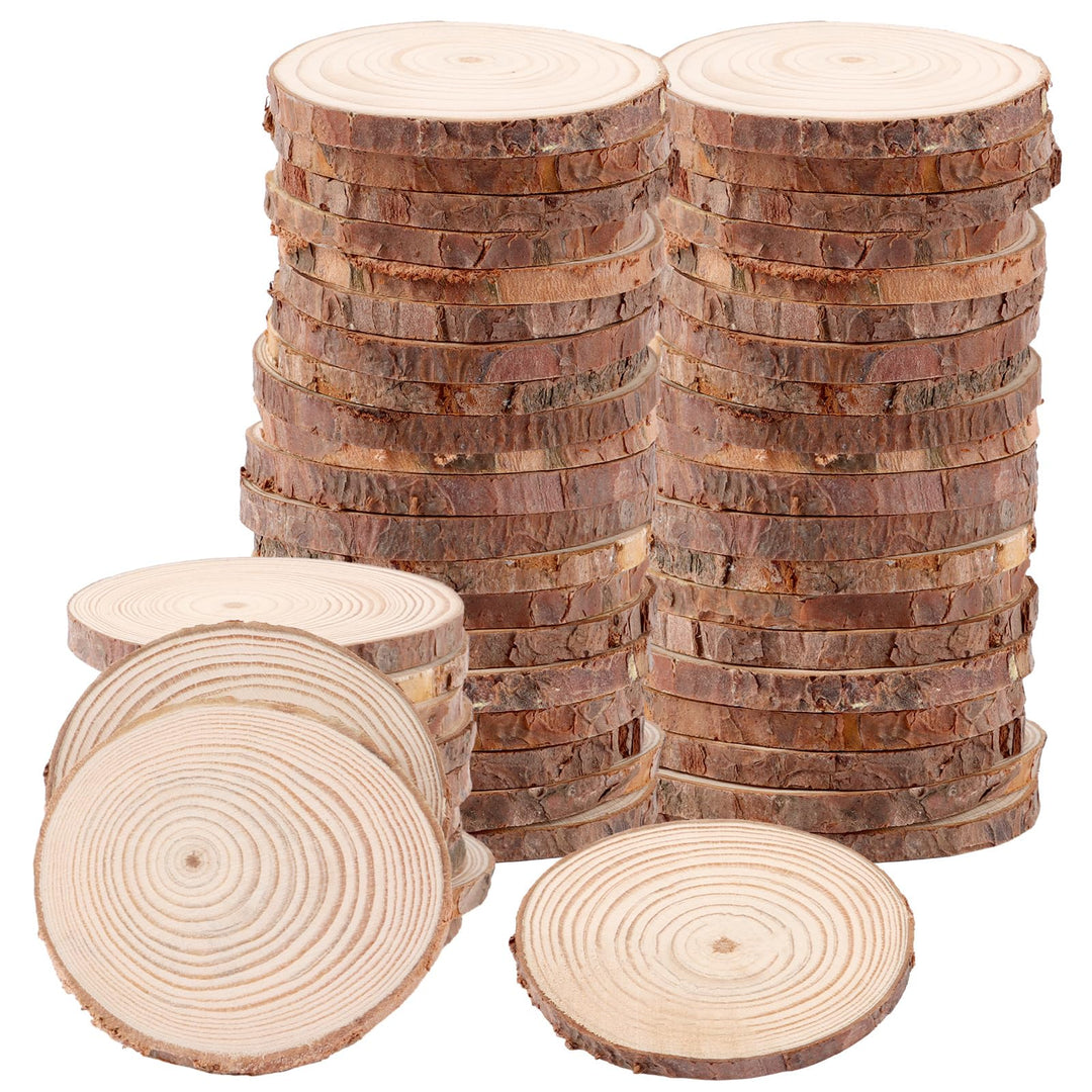 APACALI 50 Stück Holzscheiben zum Basteln, 6-7cm Baumscheiben, Kleine Baumscheiben zum Basteln mit R