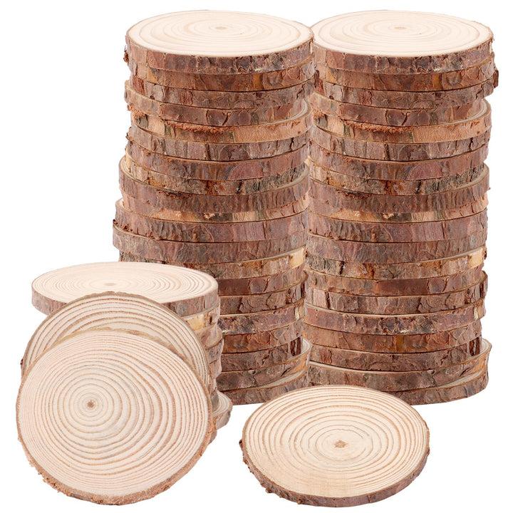 APACALI 50 Stück Holzscheiben zum Basteln, 6-7cm Baumscheiben, Kleine Baumscheiben zum Basteln mit R