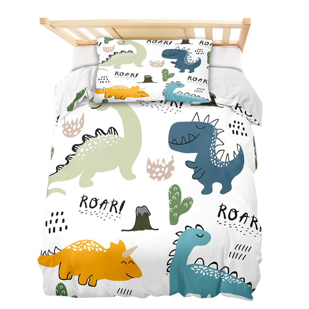 DASIAUTOEM Kinderbettwäsche, 100x135 Baby Bettwäsche Komplettset, Dinosaurier Bettwäsche,100% Polyes