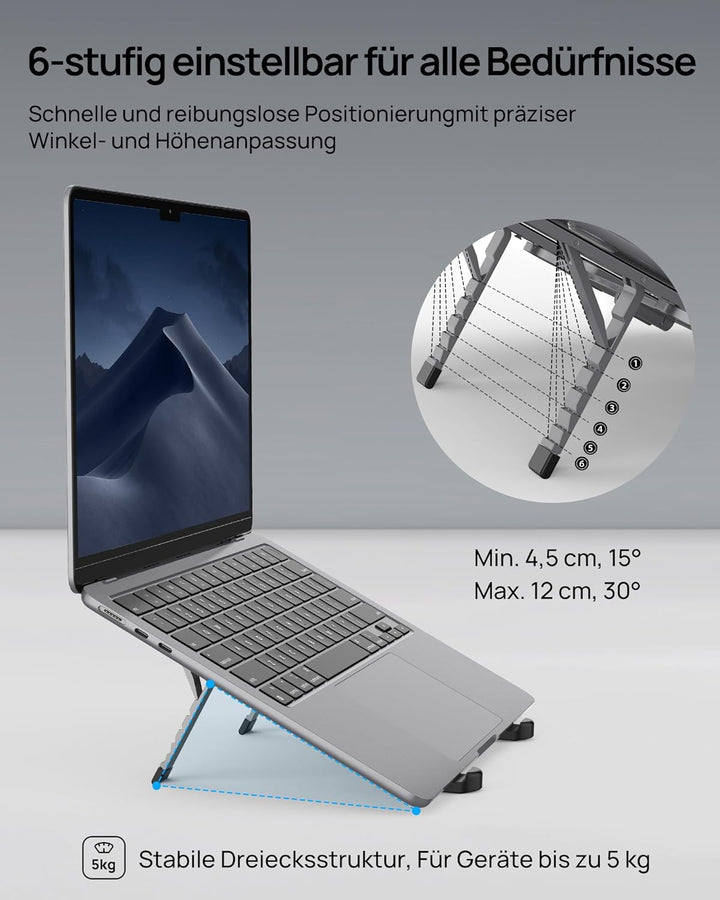 SODI Laptop Ständer, Faltbarer Aluminium Notebook Ständer, Höhenverstellbarer Laptopständer Belüftet