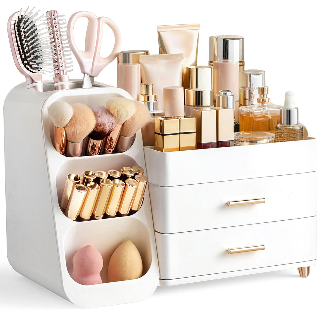 HBlife Makeup Kosmetik Organizer mit Schubladen, Pinsel Organizer, 3-in-1 Plastic Kosmetik Aufbewahr