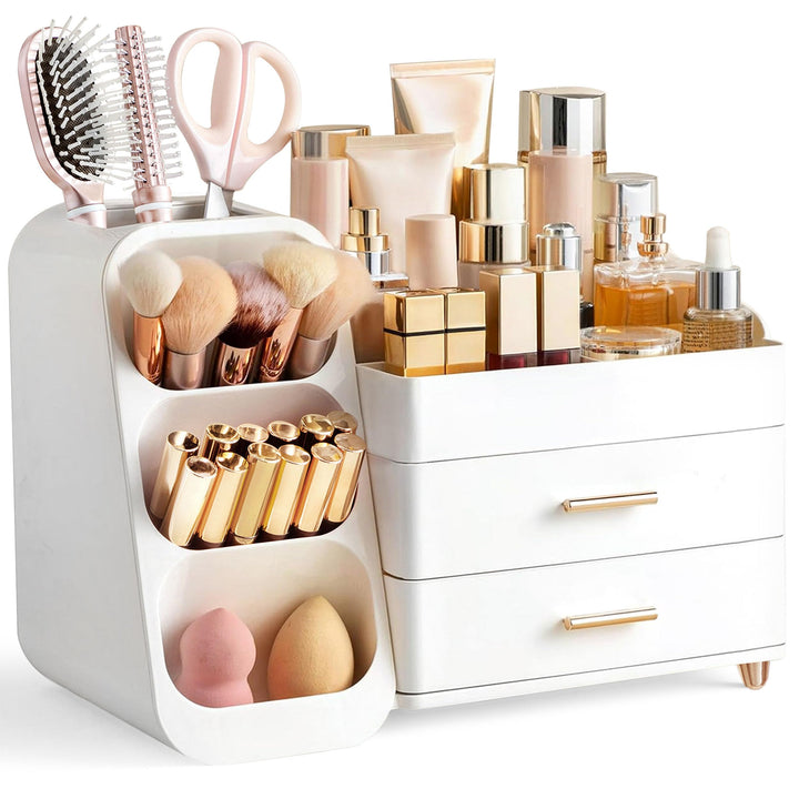 HBlife Makeup Kosmetik Organizer mit Schubladen, Pinsel Organizer, 3-in-1 Plastic Kosmetik Aufbewahr