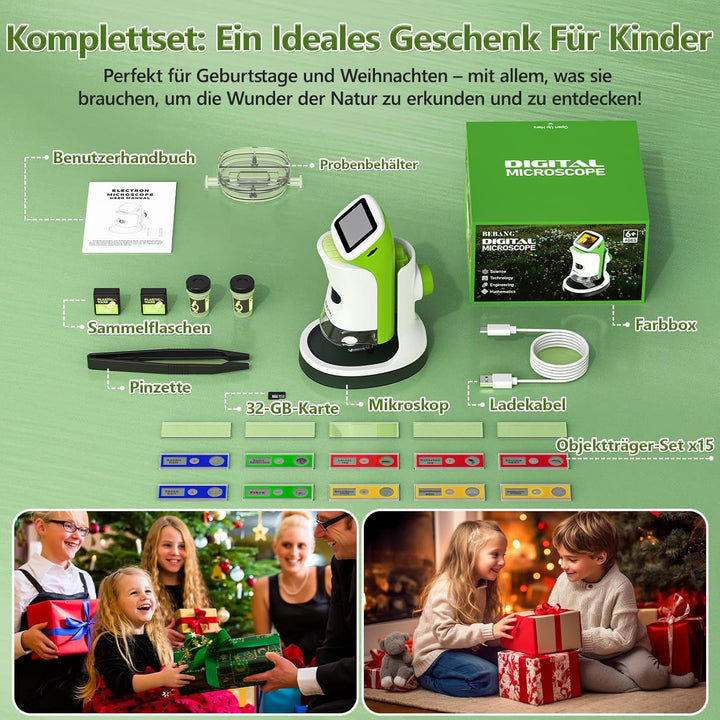 Mini-Handmikroskop für Kinder mit Ständer, 5,1 cm (2 Zoll), 4K-Bildschirm, 1000-fache digitale Tasch