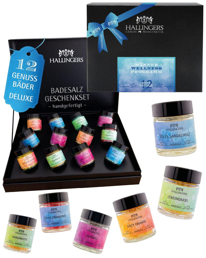 Hallingers® 12er Badesalz-Geschenk-Set mit Totes Meer-Salzen (420g) - Männer-Wellness-Programm (Set)