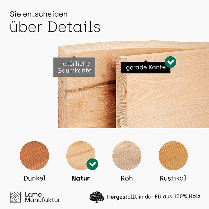 LAMO Manufaktur Holzplatte für Couchtisch, Beistelltisch, Tischplatte Massivholz 60x60 cm, Natur, LH