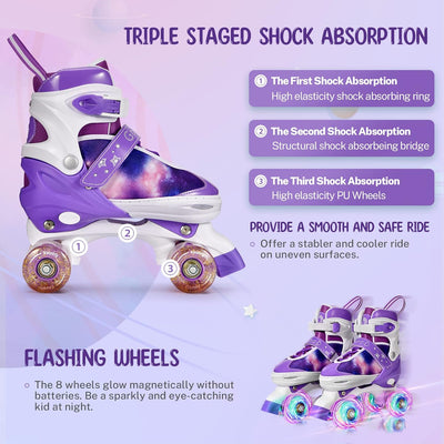 Gonex Verstellbar Rollschuhe, Leuchtenden Rädern Roller Skates für Mädchen Jungen Kinder Erwachsene