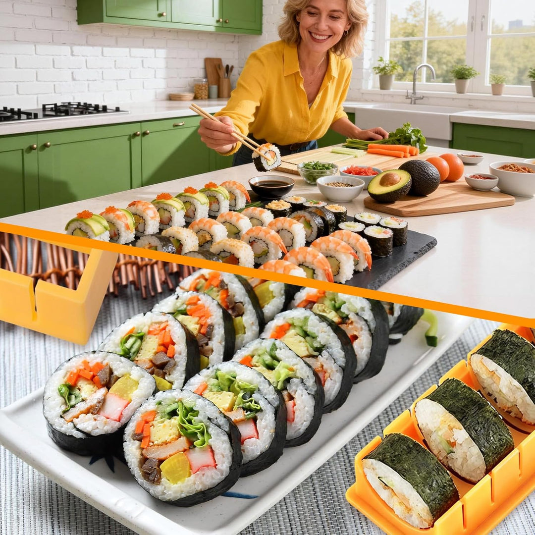 4 Stück Sushi Maker Set,Gelb DIY Sushi Form,Anfänger Sushimaker Set Zum Selber Machen,Einfache Versi