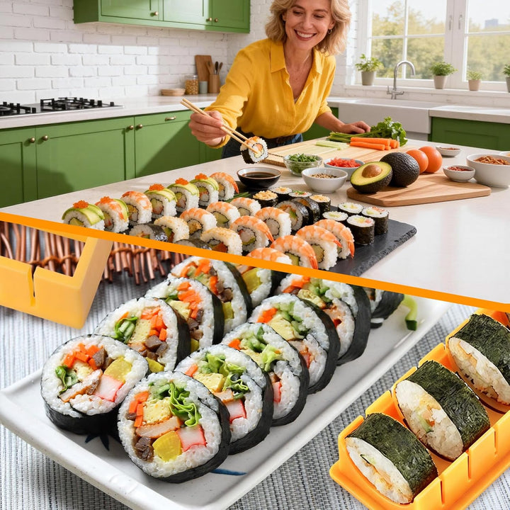 4 Stück Sushi Maker Set,Gelb DIY Sushi Form,Anfänger Sushimaker Set Zum Selber Machen,Einfache Versi