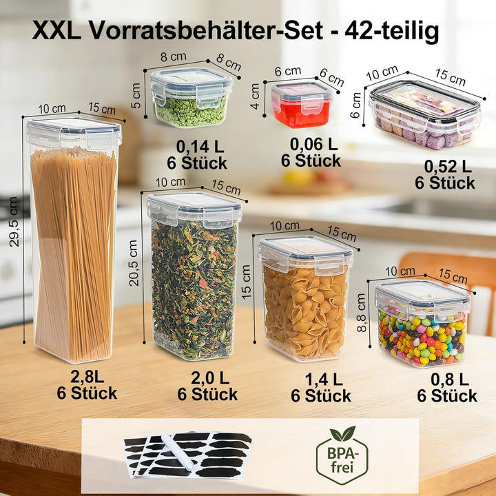 Haushaltszauber® Vorratsdosen Set XXL – 42-teilig | Luftdichte Vorratsdosen, Vorratsbehälter & Frisc