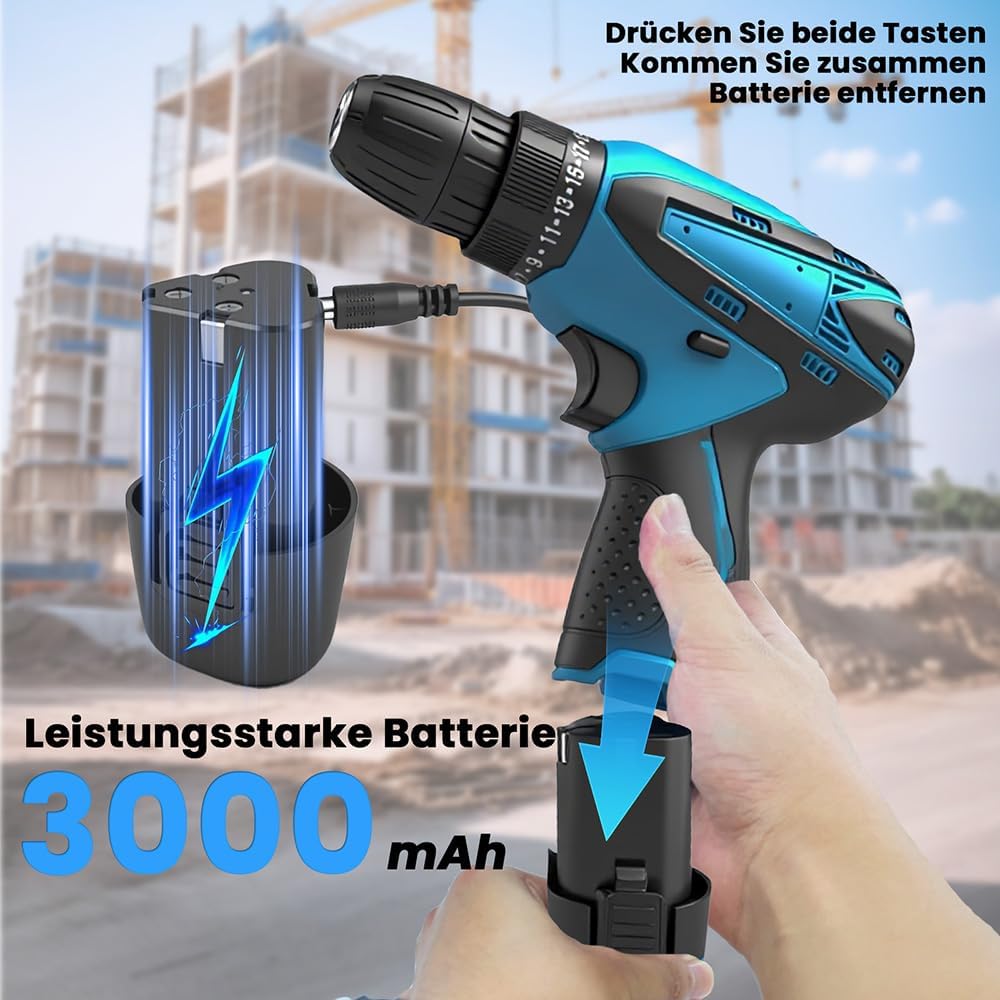 12V Akku Bohrschrauber Set,Akkuschrauber mit 2x 3.0AH Akku &amp; Ladegerät, 26tlg Zubehör, 25+1 Drehmome