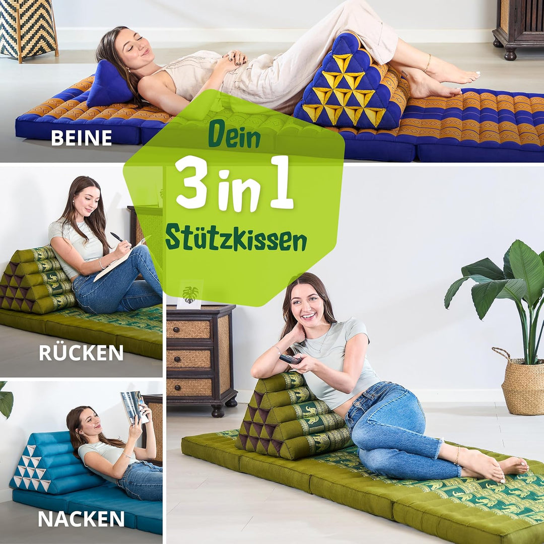 livasia Rückenstützkissen extrahoch mit Thaiseide - 38x55x35cm - Dreieckskissen für Garten/Balkon, K