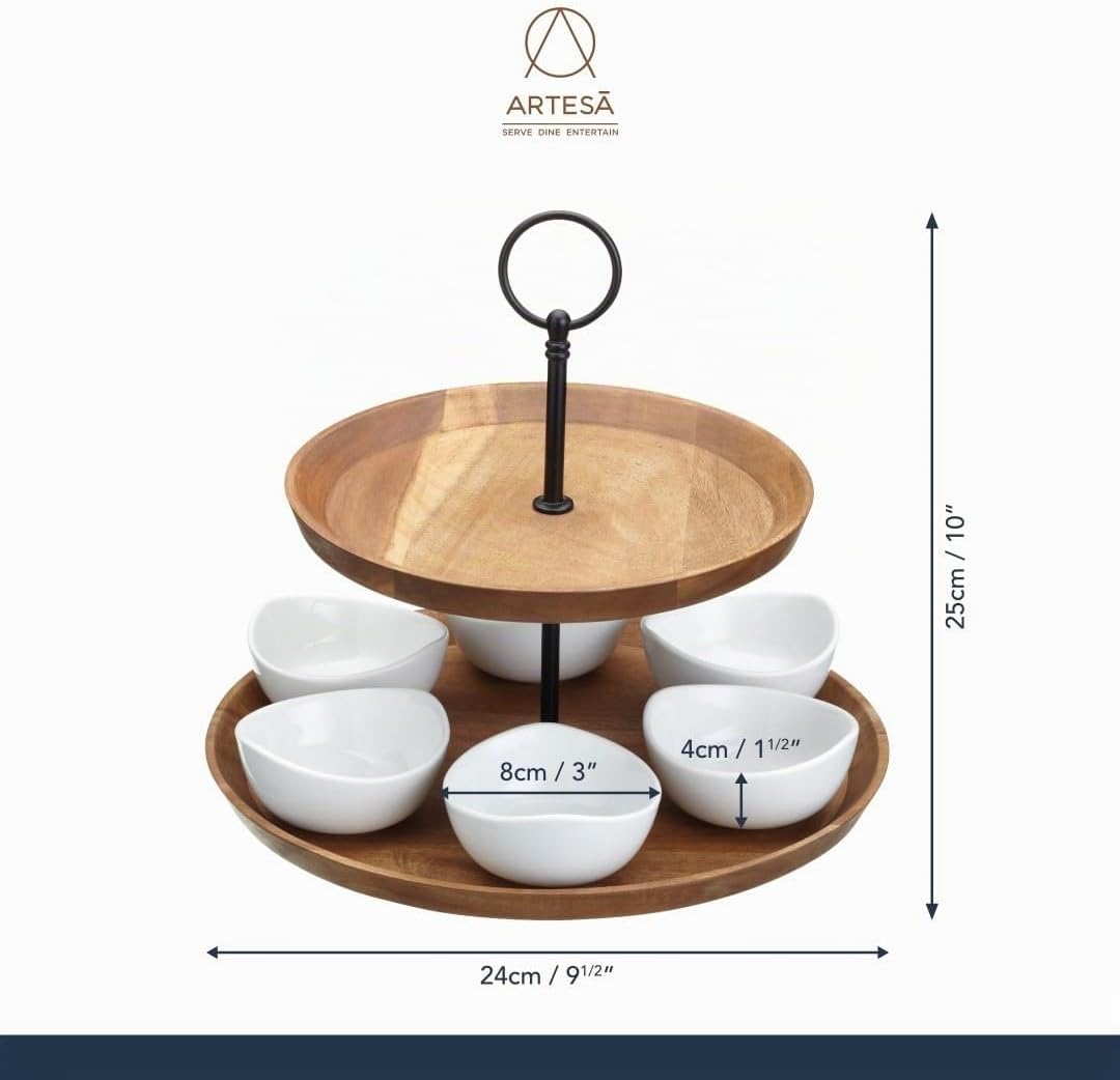 Artesà 2-stöckige Tapas- und Speisenständer, Speisenständer mit 6 Mini-Porzellanschalen, Kuchenständ