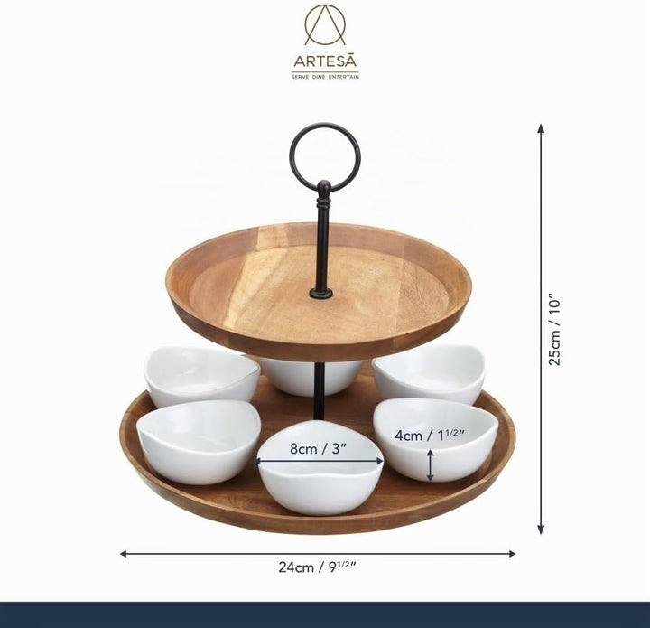 Artesà 2-stöckige Tapas- und Speisenständer, Speisenständer mit 6 Mini-Porzellanschalen, Kuchenständ