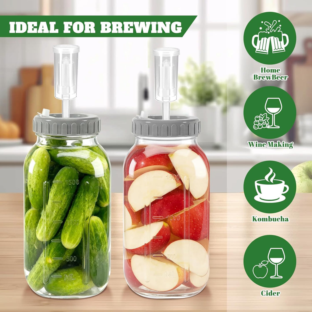 2 Stück Fermentierglas,2L Breiter Mund Fermentiergläser, Fermentiergläser mit Luftschlössern& Gewich