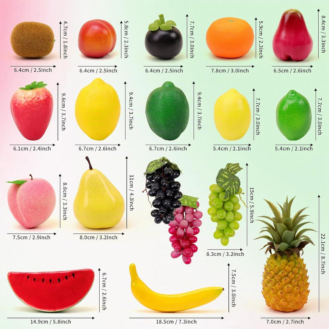 18pcs Künstliches Obst Plastik Obst Deko Künstlich Apfel Weintrauben Birne Erdbeere Deko Künstliche