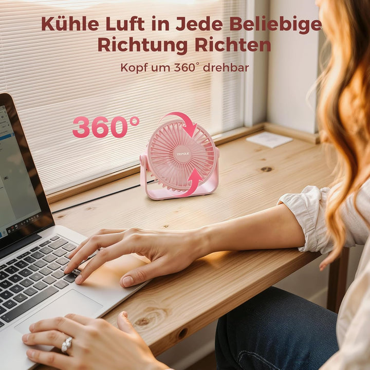 TriPole USB Tischventilator, 3 Geschwindigkeiten Starker Wind, 360° Rotation Persönlicher Ventilator