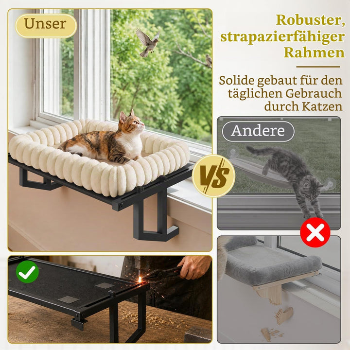 Katzen-Fensterliege für grosse Katzen, Metallrahmen, Beige
