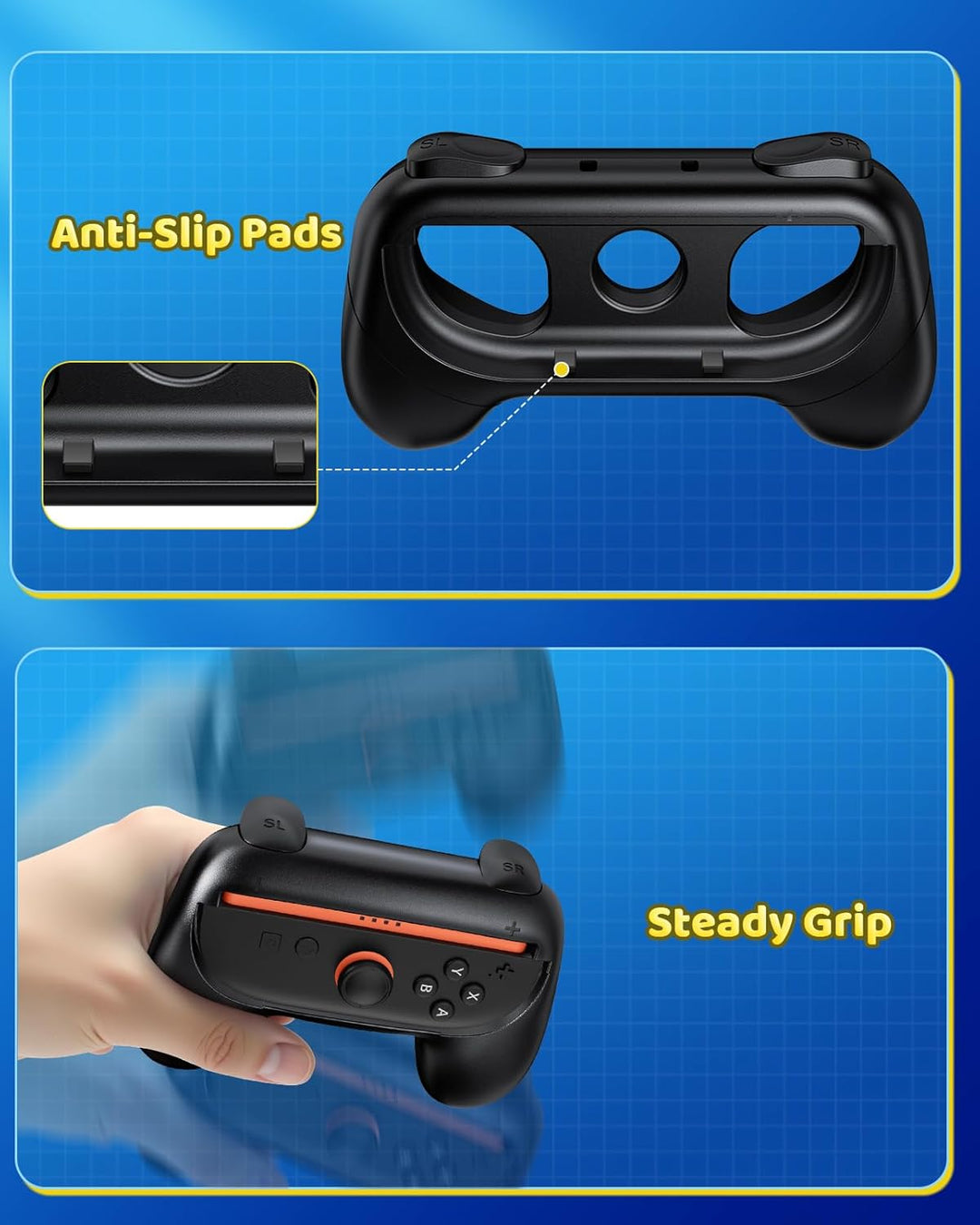 FYOUNG 2-Grössen Griffe Halterung für Nintendo Switch 2/1 & Switch OLED - Grosse und Kompakte Famili
