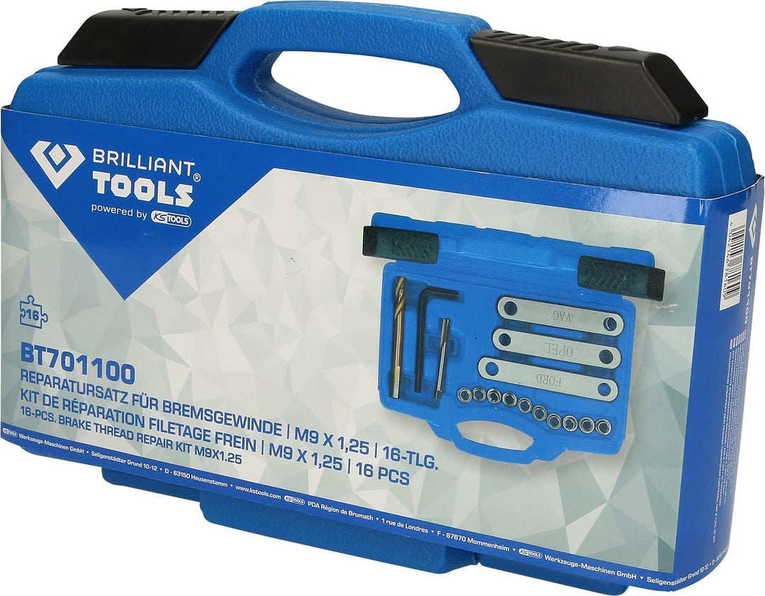 BRILLIANT TOOLS BT701100 Reparatursatz für Bremsgewinde, M9 x 1,25, 16-tlg [Powered by KS TOOLS]