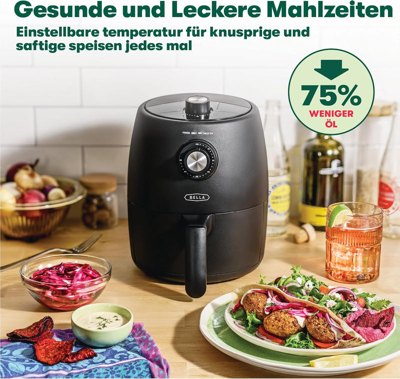 BELLA Heissluftfritteuse 1.9L, 5-in-1 kompakter Multikocher, Antihaftbeschichtung, spülmaschinenfest