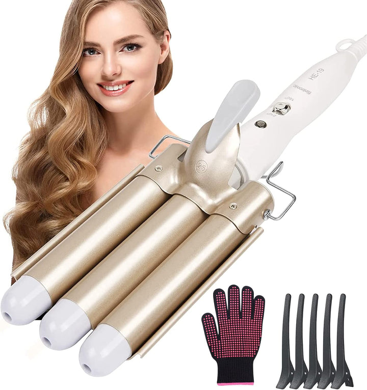 Flintronic Lockenstab, 3 Fässer Wellen Locken Stab, 25mm Welleneisen Haar Styling Werkzeug, 180℃-210