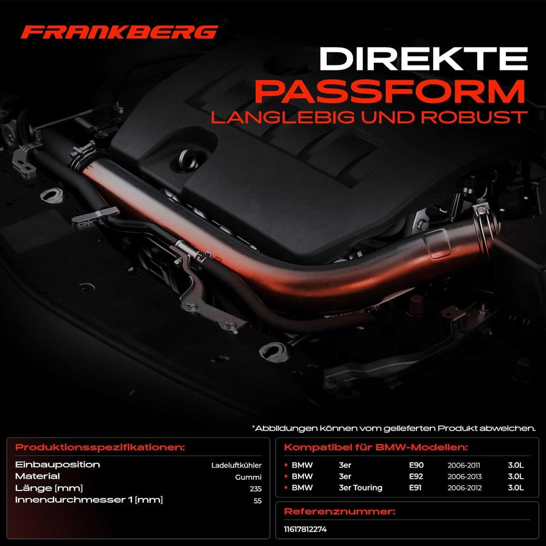 Frankberg Ladeluftschlauch Turboschlauch Ladeluftkühler Rechts Kompatibel mit 3er E90 2006-2011 E92
