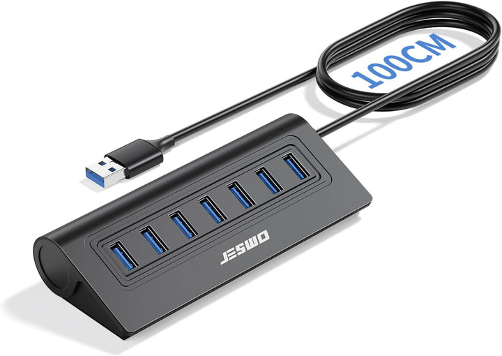 7-Port USB 3.0 Hub, Aluminium USB Verteiler 5Gbps Multiport Adapter mit 100cm Langkabel und 5V/4A St