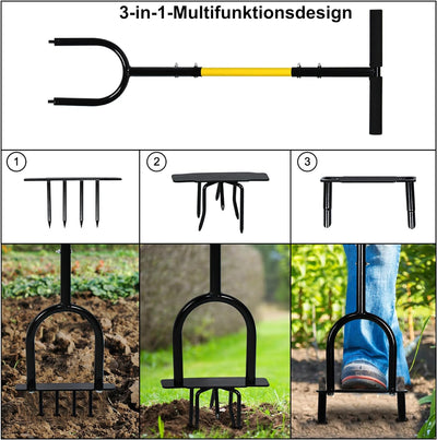 UISEBRT Rasenlüfter Manuell Rasenbelüfter 98,5cm, Aerifizierer für Rasen 3 in 1, Manuelle Bodenkrall