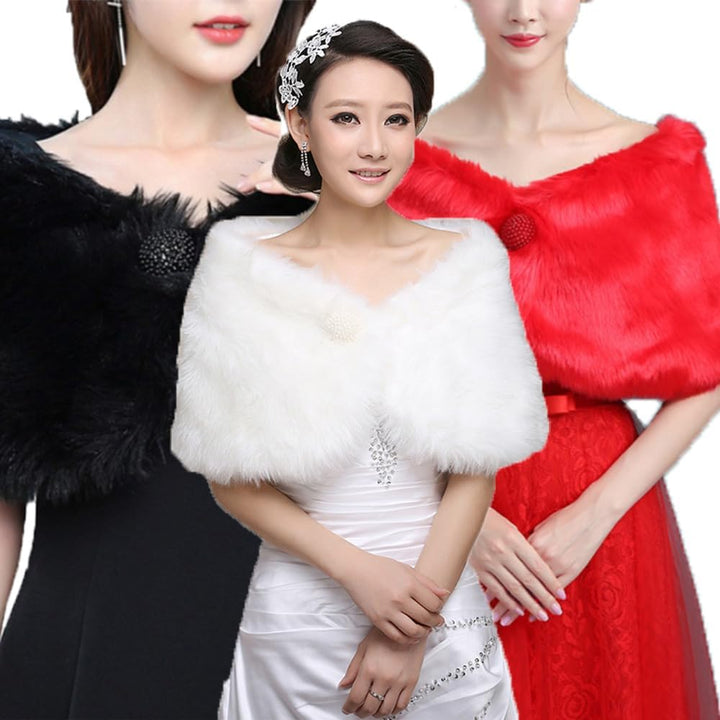 SMTCM Brautstola Kunstfell Hochzeitsschal Damen Schwarz Kunstpelz Schals Wrap Braut Cape Kragen Pelz