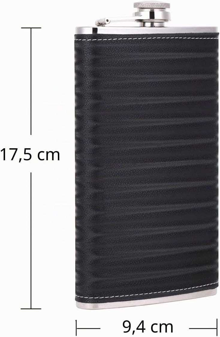 TANEAXON Flachmann mit Trichter und Box, Edelstahl, auslaufsicher, 340 ml, Schwarz 12 oz D. Schwarz(