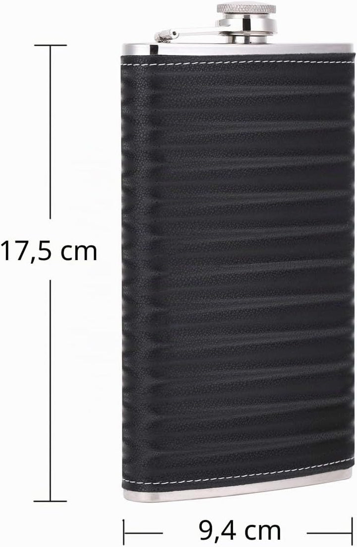 TANEAXON Flachmann mit Trichter und Box, Edelstahl, auslaufsicher, 340 ml, Schwarz 12 oz D. Schwarz(