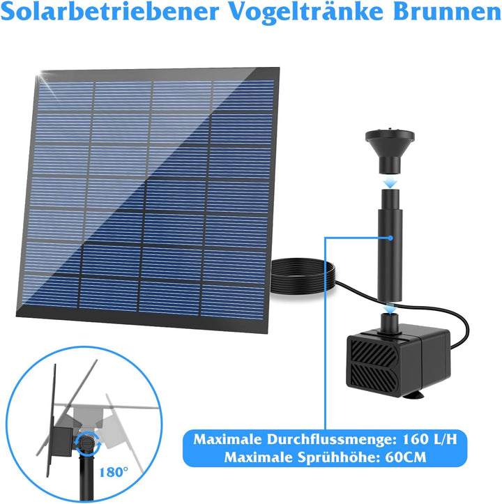 AISITIN Solarbrunnen für Draussen, Solar Springbrunnen für Aussen mit Clips,2,5W Solar Gartenbrunnen