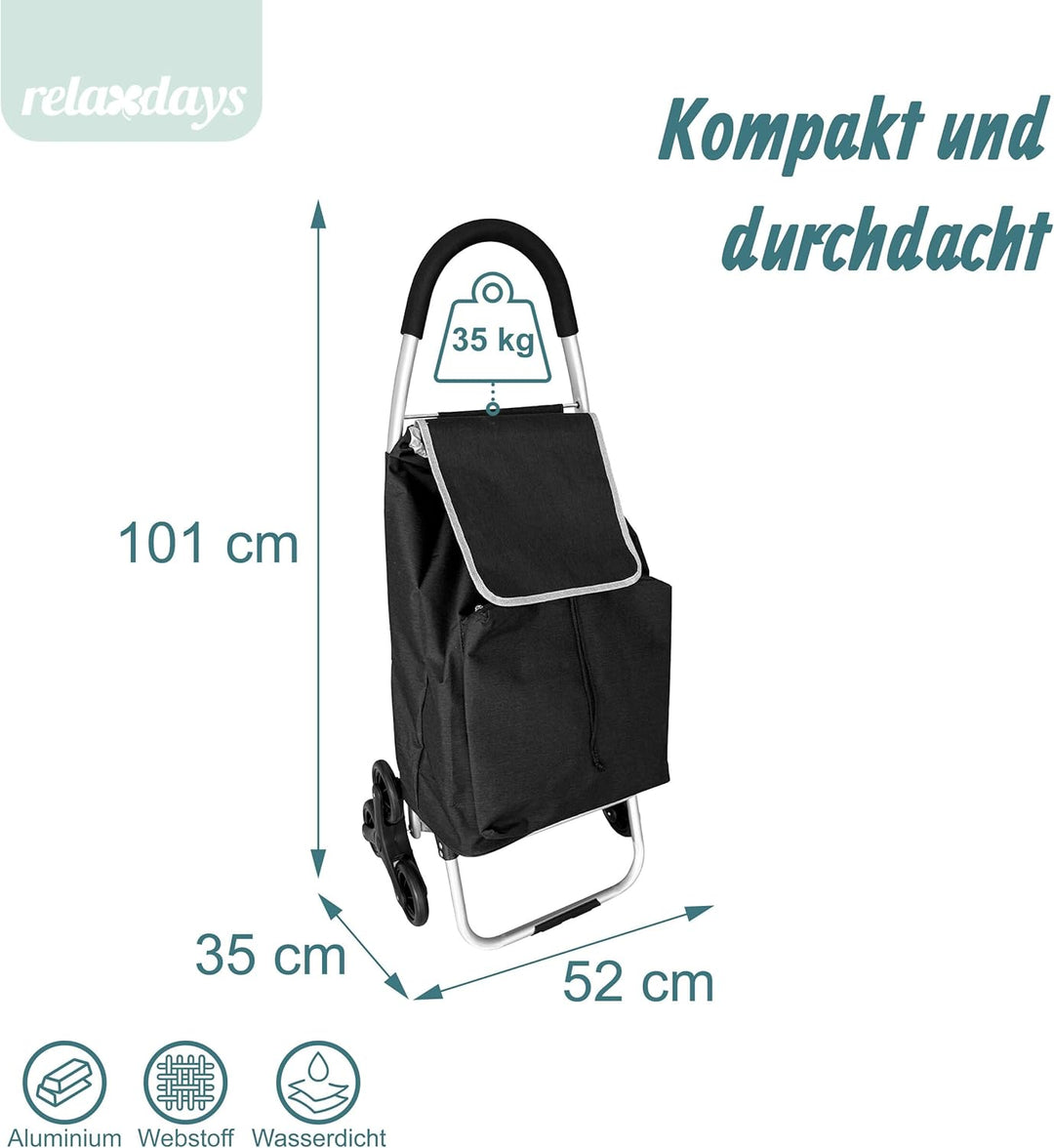 Relaxdays Einkaufstrolley Treppensteiger, Kühlfach, abnehmbare Tasche, 45 l, bis 35 kg, Einkaufswage