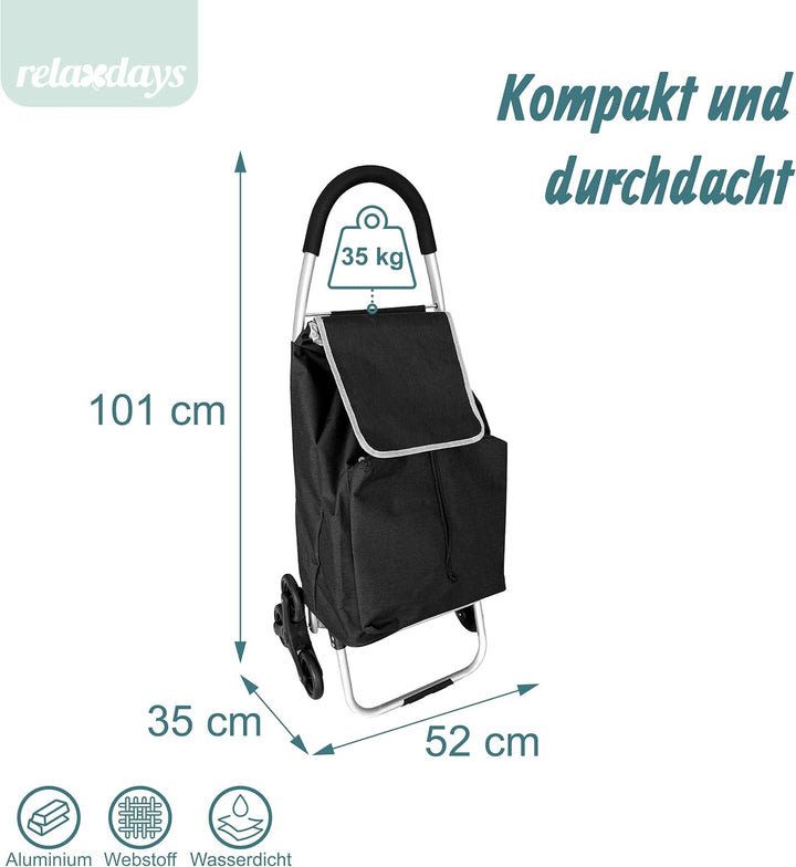 Relaxdays Einkaufstrolley Treppensteiger, Kühlfach, abnehmbare Tasche, 45 l, bis 35 kg, Einkaufswage