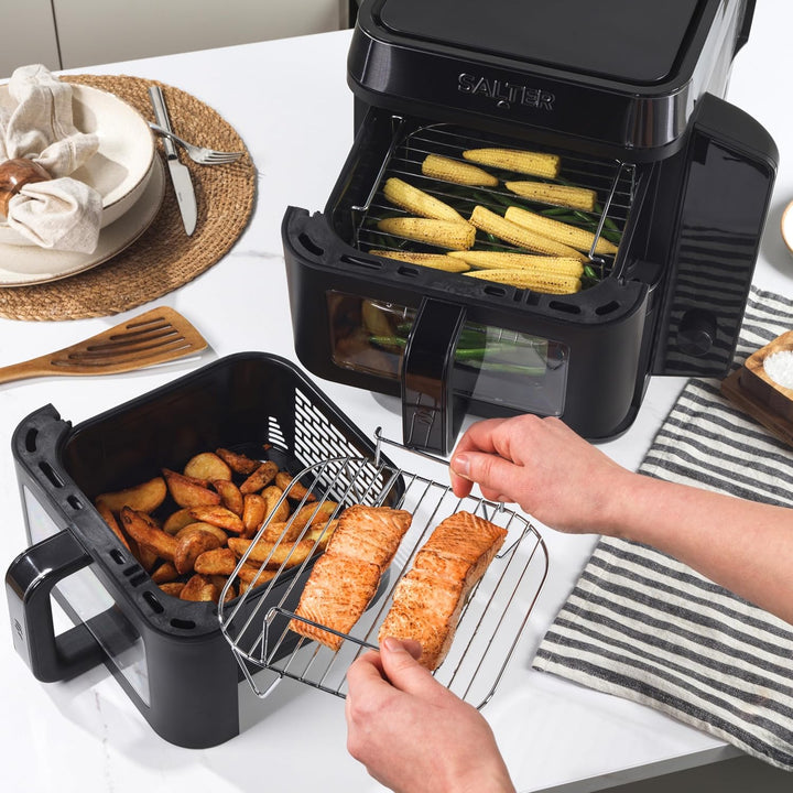 Salter VertiCook View Heissluftfritteuse - Vertikale Doppelschublade, Kochen auf 4 Ebenen, 9L Kapazi